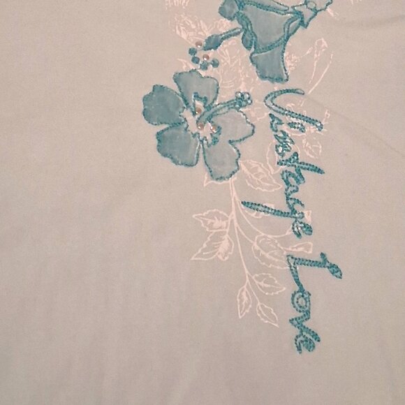 Garage Women's Sky Blue Floral Short Sleeve V-Neck Tee, Large - Picture 4 of 15